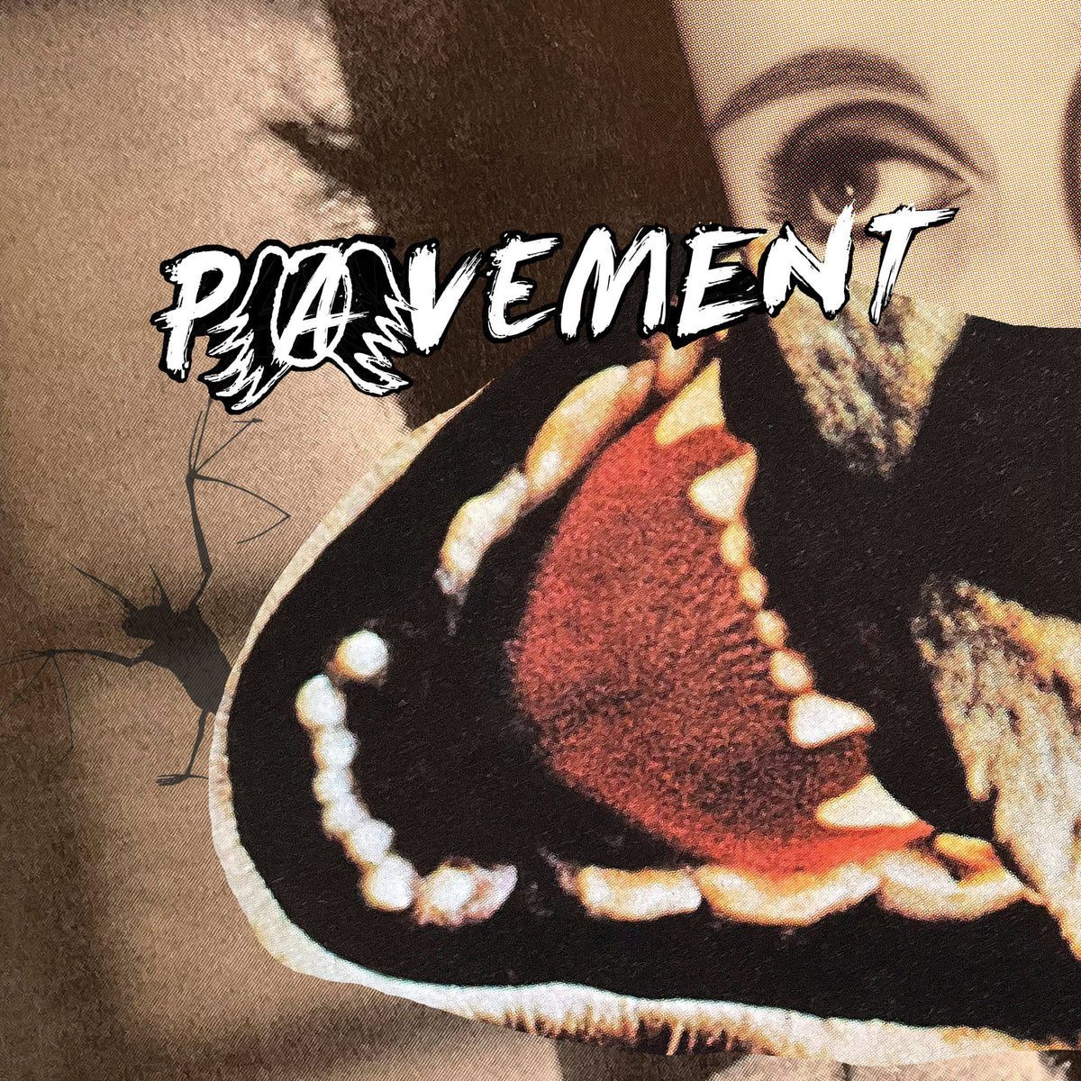 Pavement album cover: distorted image of a mouth with a spider.