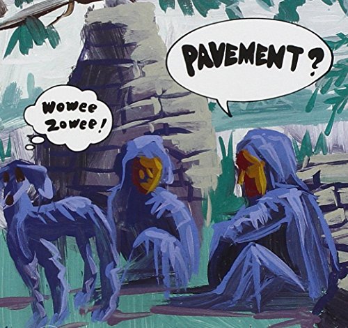 The image depicts the CD cover for "Pavement - Wowee Zowee". #### Alt Text "CD cover art featuring three robed figures and speech bubbles."