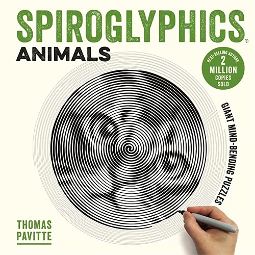 Book cover: “Spiroglyphics: Animals” featuring spiral art and a pen.