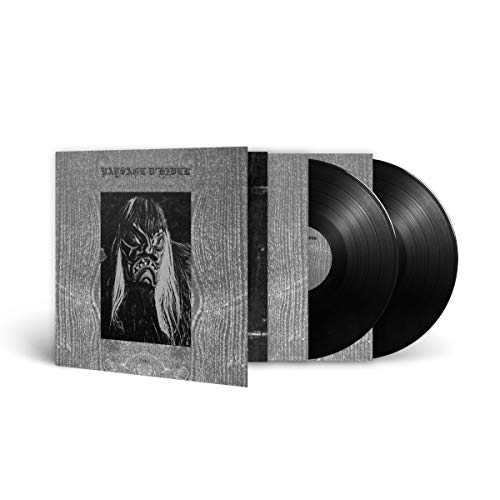 Vinyl record with a black and white image of a masked figure.