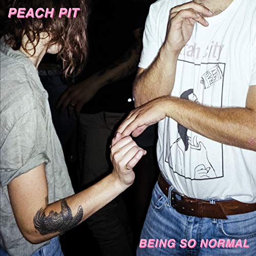 Album cover for Peach Pitās āBeing So Normalā featuring two people holding hands.