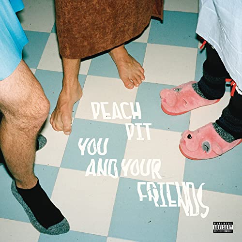 Feet and legs on a checkered floor with album title text.
