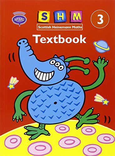 Textbook cover with cartoon blue monster, planets, and colorful design.