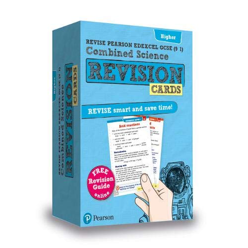 Blue box of Edexcel GCSE Combined Science revision cards with hand.