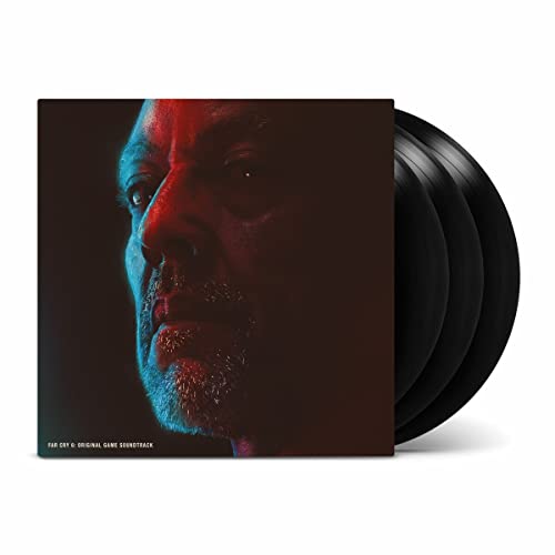 “Far Cry 6” vinyl soundtrack with a close-up portrait of a man.