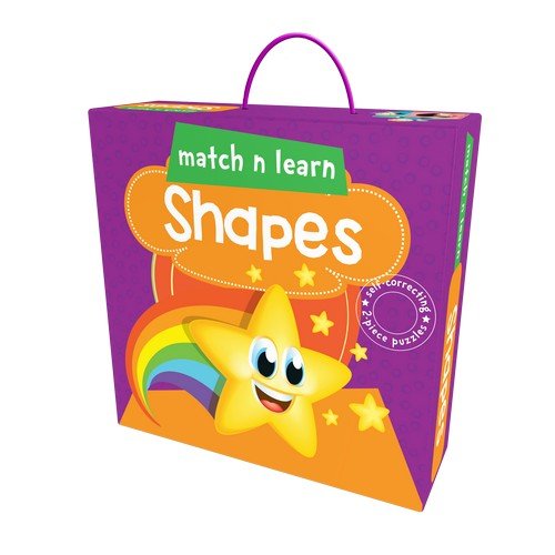 Purple carrying case for Match N Learn Shapes puzzle game featuring a smiling star.