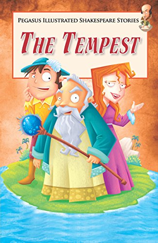 Book cover of "The Tempest" featuring illustrated characters on an island.