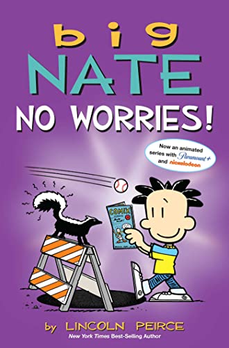 Book cover featuring cartoon boy Nate, a skunk, and a baseball.