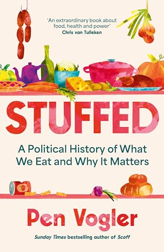 Book cover for Stuffed by Pen Vogler featuring watercolor illustrations of food on shelves.