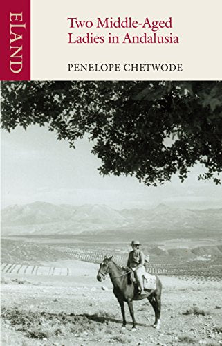 Book cover: "Two Middle-Aged Ladies in Andalusia" with a horseback rider.