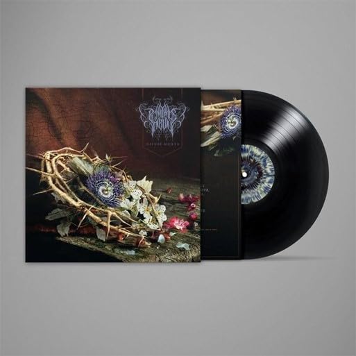 Vinyl record with cover art depicting a thorny wreath and flowers.