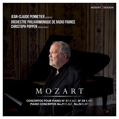 CD cover: Pianist Jean-Claude Pennetier with a grand piano, text "MOZART".