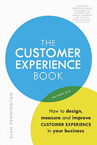 Book cover with blue and yellow circles, title “The Customer Experience Book.”