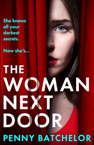 Book cover showing a woman's face peeking through red curtains with white text overlay.