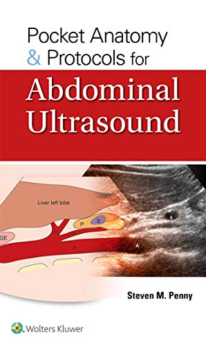 Book cover: "Pocket Anatomy & Protocols for Abdominal Ultrasound" with anatomy image.