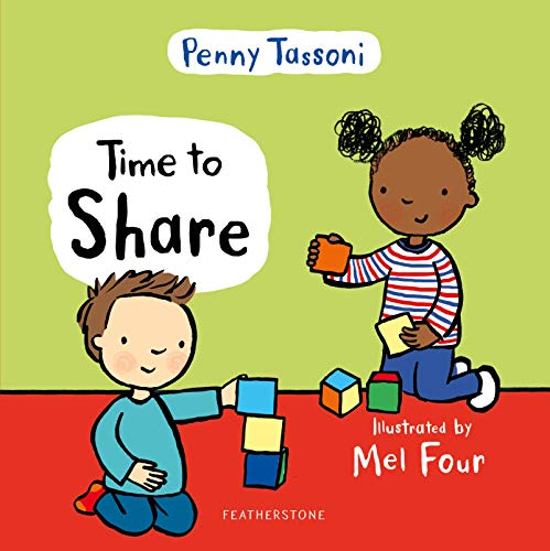 Book cover: two children building with colorful blocks, titled "Time to Share".