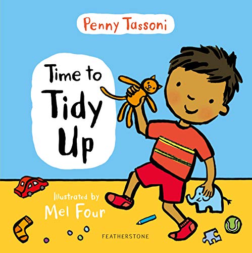Book cover: "Time to Tidy Up" shows a boy holding a toy with scattered toys below.