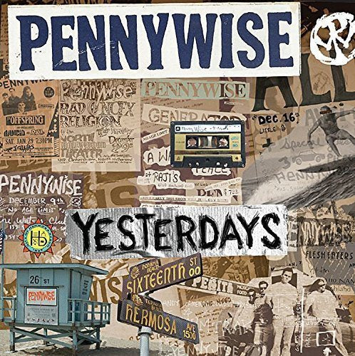 Pennywise "Yesterdays" vinyl album cover with collage of vintage photos and posters.
