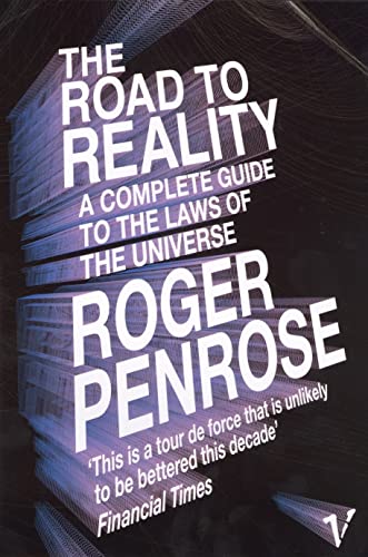 Book cover of The Road to Reality by Roger Penrose with abstract purple graphics.