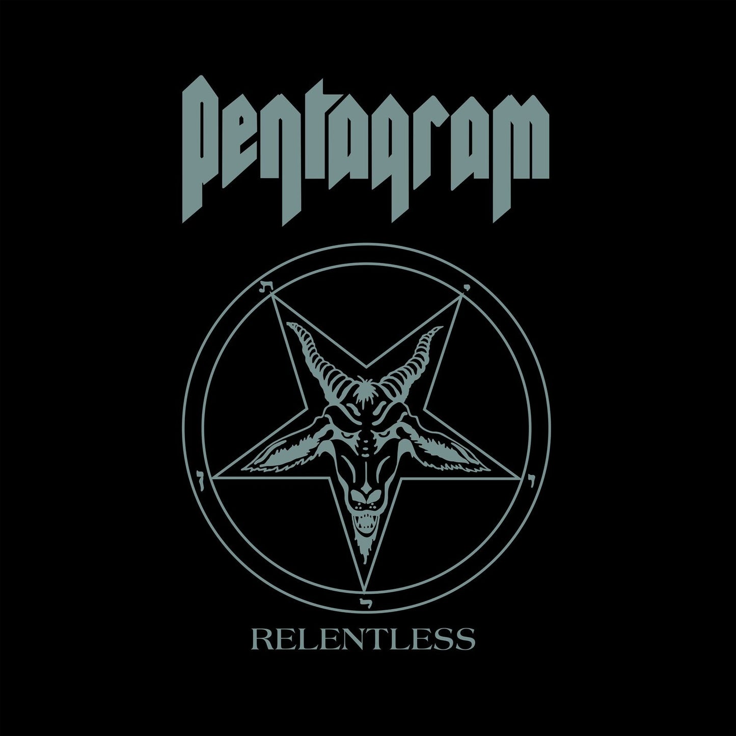 Pentagram album cover: a goat head within a silver pentagram on black.