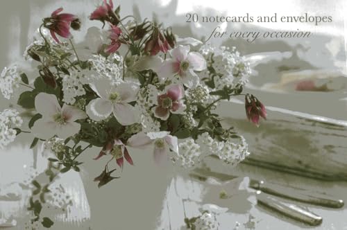 Floral notecard set with white, pink, and purple clematis blossoms.