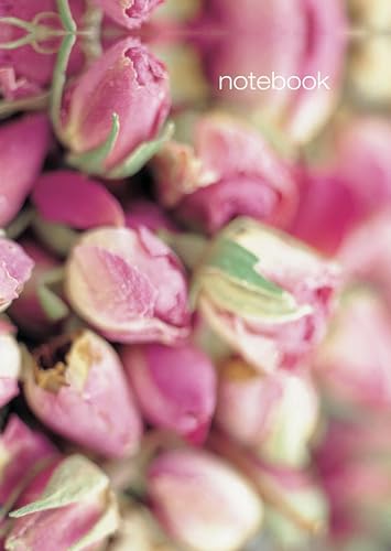 Notebook cover with a close-up photograph of pink rosebuds.
