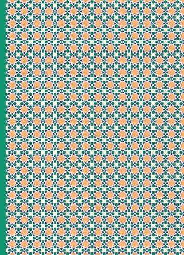 Intricate geometric pattern in peach and teal on a white background.