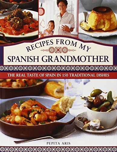 Cookbook cover featuring Spanish food, a grandmother’s portrait, and title text.