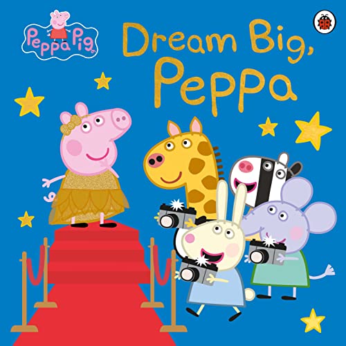 Peppa Pig and animal friends on a red carpet, taking photos.