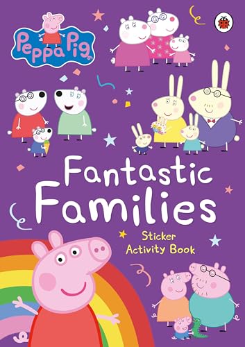 Peppa Pig and family characters on a purple sticker activity book cover.