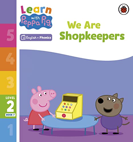 Peppa Pig and George play shop with a yellow cash register.