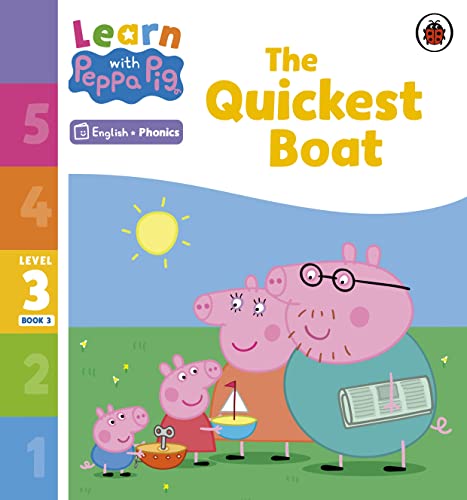 Peppa Pig phonics reader book cover featuring Peppa and family with a boat.