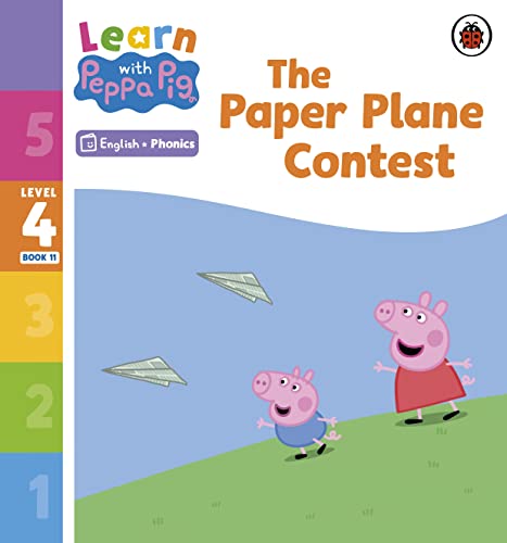 Peppa Pig phonics reader cover with Peppa, George, and paper airplanes.