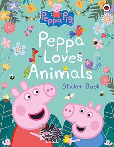 Peppa Pig book cover with Peppa, George, and various animal illustrations.