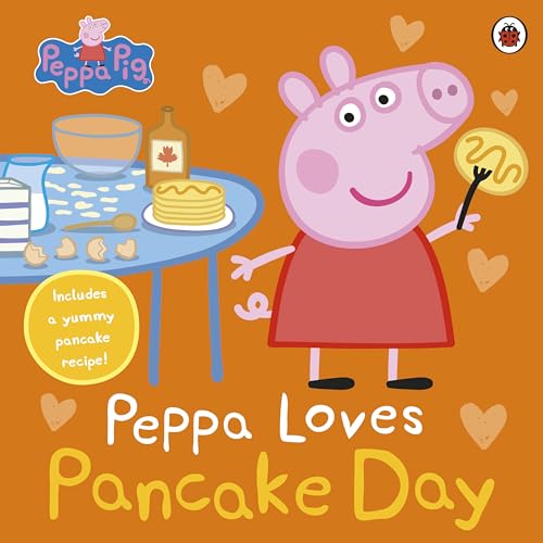 Peppa Pig book cover featuring Peppa with pancakes and cooking ingredients.