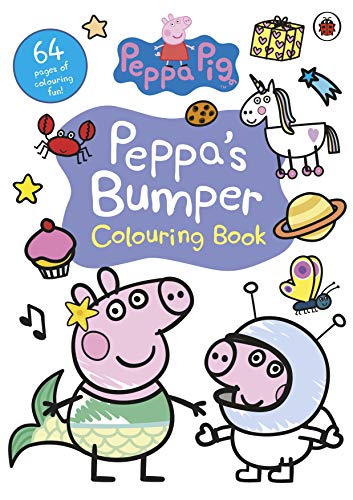 Peppa Pig colouring book cover with Peppa as a mermaid and George as an astronaut.