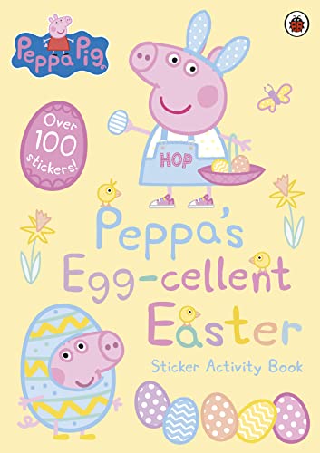 Peppa Pig and a bunny celebrate Easter with stickers and eggs.