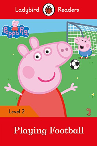Peppa Pig and friends playing football on a green field.