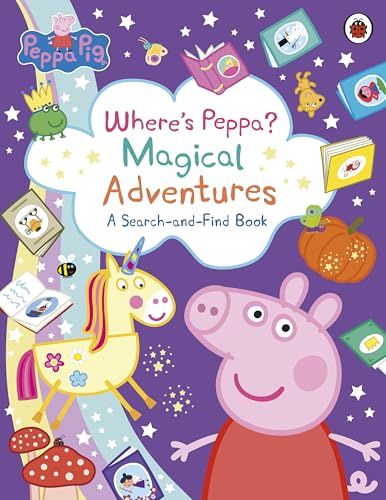 Peppa Pig book cover with Peppa, a unicorn, and magical elements.