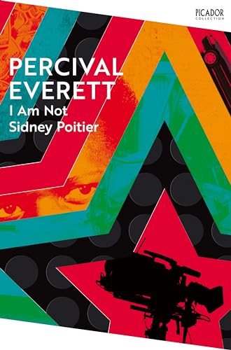 Book cover with geometric colorful stripes, eyes, and a film camera silhouette.