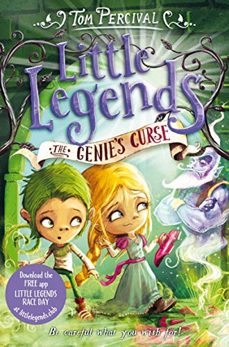 Book cover: two children and a genie in a green, leafy setting.