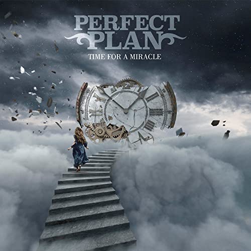 CD cover: stairs leading to clouds, clock, and a small figure.