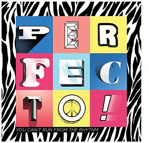Album cover for Perfecto, with colorful block letters and zebra stripes.