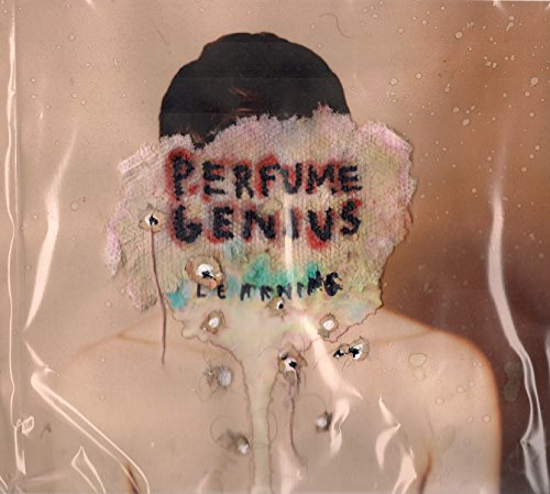 Perfume Genius “Learning” album cover: face obscured by textured, dripping material.