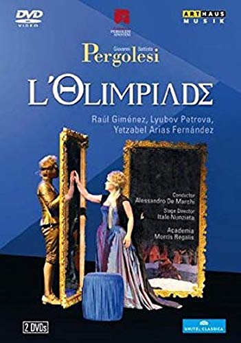 DVD cover for "Pergolesi: L'Olimpiade" with a man and woman in ornate frames.
