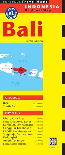 Bright yellow Bali travel map, tenth edition, showing island detail.
