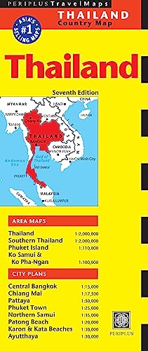 Yellow and black Thailand travel map, seventh edition, with area maps.