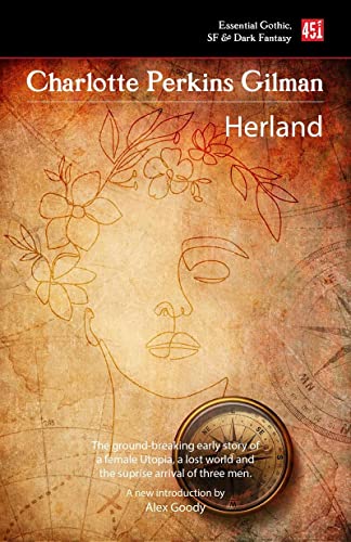 Book cover for "Herland" featuring a floral design and facial outline.