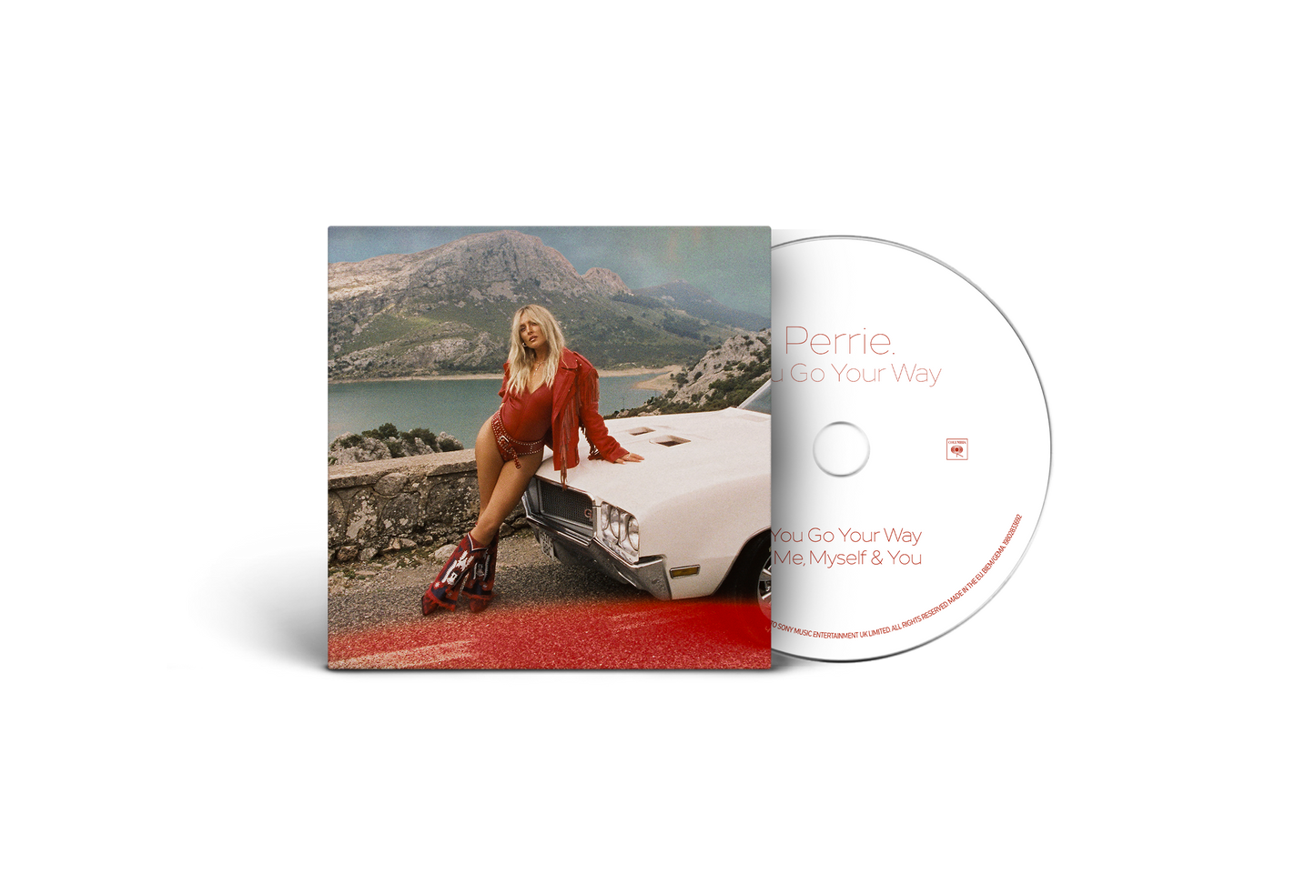 CD case featuring Perrie Edwards posing by a classic yellow car.