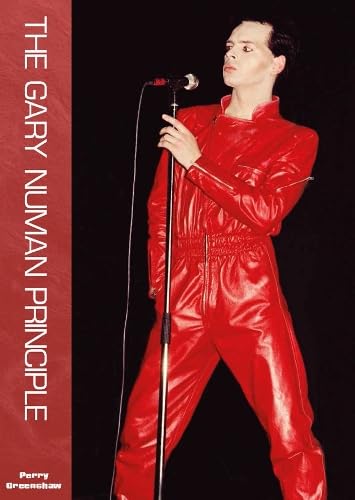 Book cover featuring Gary Numan in a red jumpsuit, holding a microphone.
